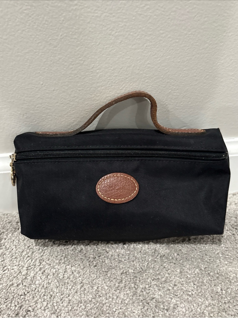 Longchamp Small Black Cosmetic Bag with Handle